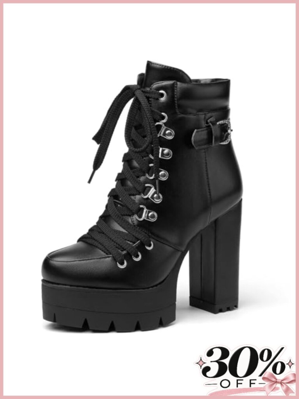 Chunky High Heel Platform Ankle Booties Round Toe Lace Up Suede